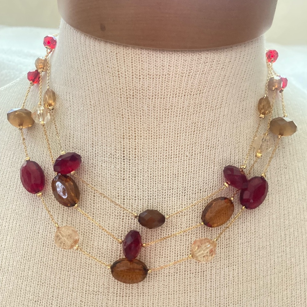 VTG Avon triple strand faceted bead gold necklace